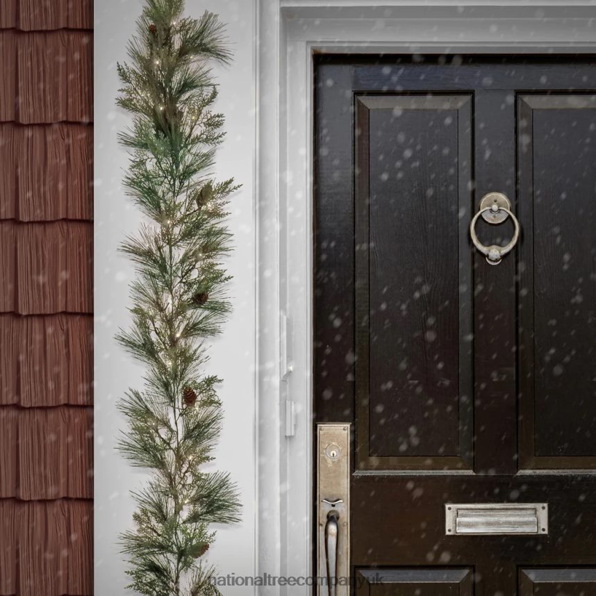 Greenery | National Tree Company 9 ft HGTV Home Collection Pre-Lit Black Tie Cedar Garland F2L4F340